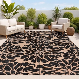 JONATHAN Y Meadow Grace Polypropylene Bloom Modern Floral Waterproof Reversible Plastic Straw Outdoor Area Rug for Patio and Entryway, 3′ x 5′, Black and Cream MDW100A-3(Black/Cream)